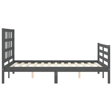 Grey Bed Frame with Headboard - Solid Wood 140x190 cm