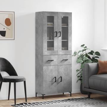 Stylish Highboard in Concrete Grey - 69.5x34x180 cm