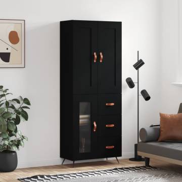 Stylish Highboard Black - 69.5x34x180 cm Engineered Wood