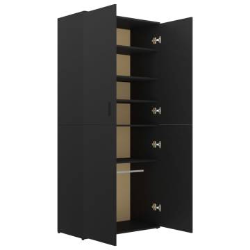 Elegant Black Shoe Cabinet - Engineered Wood 80x39x178 cm