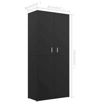 Elegant Black Shoe Cabinet - Engineered Wood 80x39x178 cm