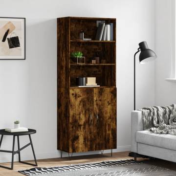 Stylish Highboard in Smoked Oak | 69.5x34x180 cm Engineered Wood