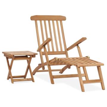 Comfortable Teak Garden Deck Chair with Footrest & Table