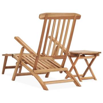 Comfortable Teak Garden Deck Chair with Footrest & Table