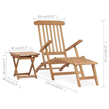 Comfortable Teak Garden Deck Chair with Footrest & Table