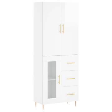 Stylish Highboard High Gloss White - 69.5x34x180 cm