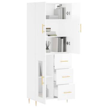 Stylish Highboard High Gloss White - 69.5x34x180 cm