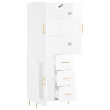 Stylish Highboard High Gloss White - 69.5x34x180 cm