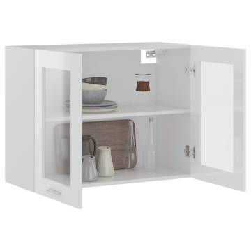 High Gloss White Hanging Glass Cabinet - 80x31x60 cm