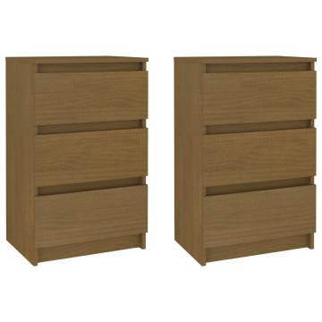 Honey Brown Solid Pine Bedside Cabinets - Set of 2