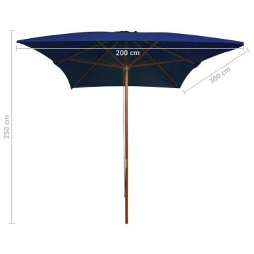 Blue Outdoor Parasol with Wooden Pole - 200x300 cm | Hipo Market