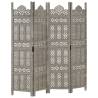 Hand carved 4-Panel Room Divider Grey 160x165 cm Solid Mango Wood Colour grey Number of 1 Number_of_Panels 4 