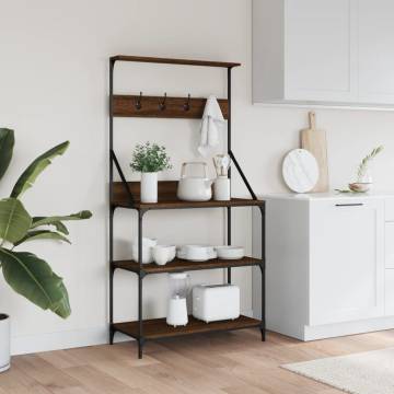 Baker's Rack with Hooks | 4-Tier Brown Oak | HipoMarket UK