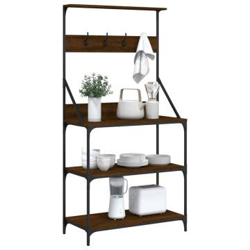 Baker's Rack with Hooks | 4-Tier Brown Oak | HipoMarket UK