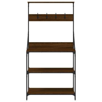 Baker's Rack with Hooks | 4-Tier Brown Oak | HipoMarket UK