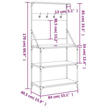 Baker's Rack with Hooks | 4-Tier Brown Oak | HipoMarket UK