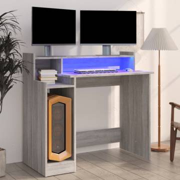 Desk with LED Lights Grey Sonoma - Modern Elegance | HipoMarket