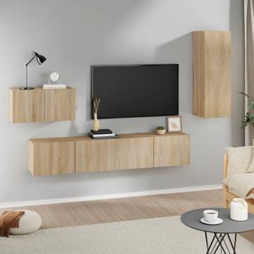 4 Piece TV Cabinet Set - Sonoma Oak Engineered Wood | HiPO Market