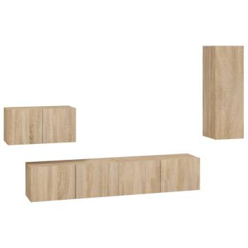 4 Piece TV Cabinet Set - Sonoma Oak Engineered Wood | HiPO Market