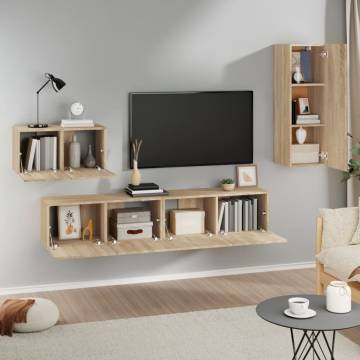 4 Piece TV Cabinet Set - Sonoma Oak Engineered Wood | HiPO Market