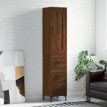 Stylish Highboard Brown Oak - 34.5x34x180 cm | Hipo Market