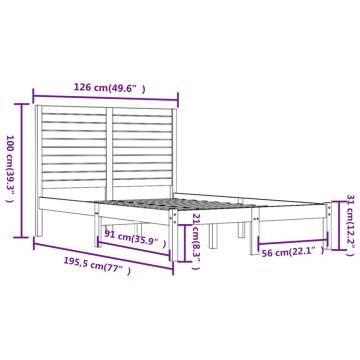 Black Solid Wood Bed Frame 120x190 cm - Small Double