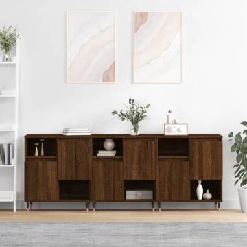 Elegant 3-Piece Brown Oak Sideboard Set | Hipomarket UK