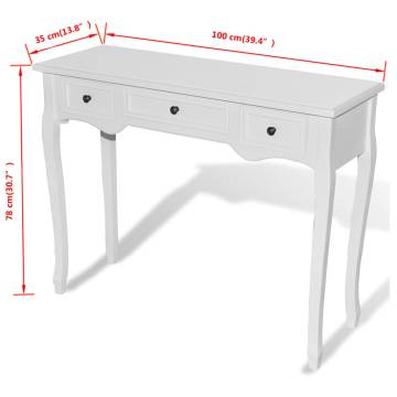 Stylish White Dressing Console Table with 3 Drawers