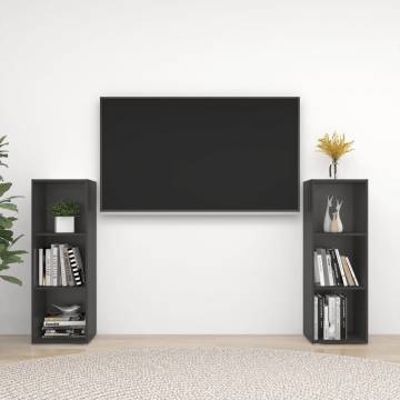 Stylish Grey TV Cabinets - 2 pcs in Engineered Wood | HipoMarket