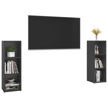 Stylish Grey TV Cabinets - 2 pcs in Engineered Wood | HipoMarket