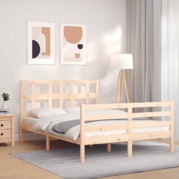 Solid Wood Small Double Bed Frame with Headboard