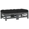 Garden Footstools with Cushions - 2pcs Grey Solid Wood Pine