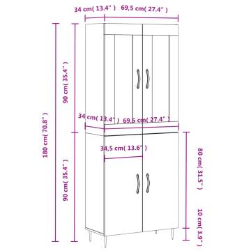 Elegant Highboard White 69.5x34x180 cm - Durable Storage