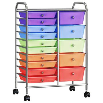 XXL 15-Drawer Mobile Storage Trolley - Multicolour Plastic