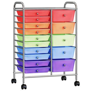 XXL 15-Drawer Mobile Storage Trolley - Multicolour Plastic