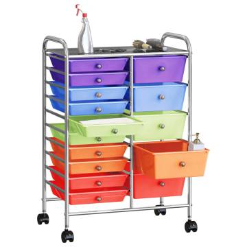 XXL 15-Drawer Mobile Storage Trolley - Multicolour Plastic