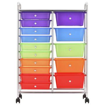 XXL 15-Drawer Mobile Storage Trolley - Multicolour Plastic