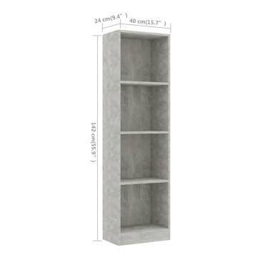 4-Tier Book Cabinet Concrete Grey | Stylish Storage Solution