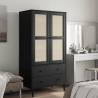 Wardrobe SENJA Rattan Look Black - Solid Pine 90x55x175 cm