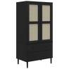 Wardrobe SENJA Rattan Look Black - Solid Pine 90x55x175 cm