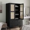 Wardrobe SENJA Rattan Look Black - Solid Pine 90x55x175 cm