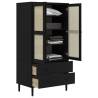 Wardrobe SENJA Rattan Look Black - Solid Pine 90x55x175 cm