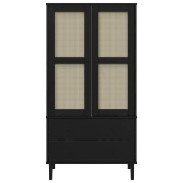 Wardrobe SENJA Rattan Look Black - Solid Pine 90x55x175 cm