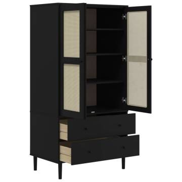 Wardrobe SENJA Rattan Look Black - Solid Pine 90x55x175 cm