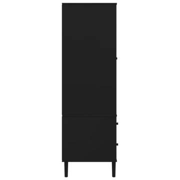 Wardrobe SENJA Rattan Look Black - Solid Pine 90x55x175 cm