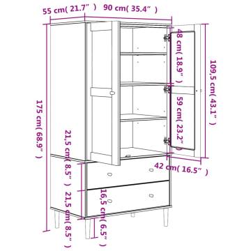 Wardrobe SENJA Rattan Look Black - Solid Pine 90x55x175 cm