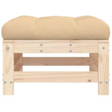 Garden Footstools with Cushions - Solid Pine Wood Set