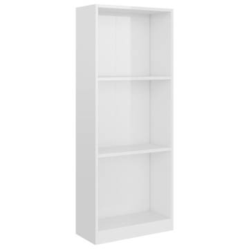 3-Tier High Gloss White Book Cabinet - Modern Design | Hipomarket