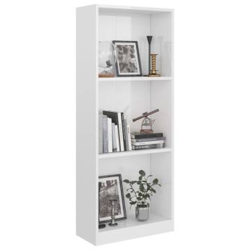 3-Tier High Gloss White Book Cabinet - Modern Design | Hipomarket