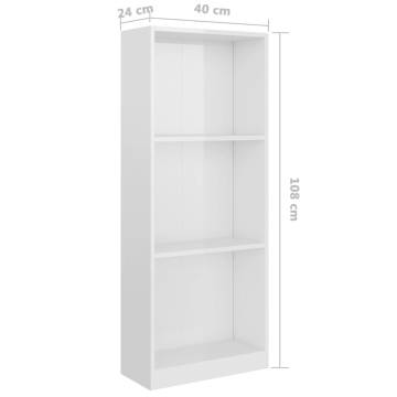 3-Tier High Gloss White Book Cabinet - Modern Design | Hipomarket